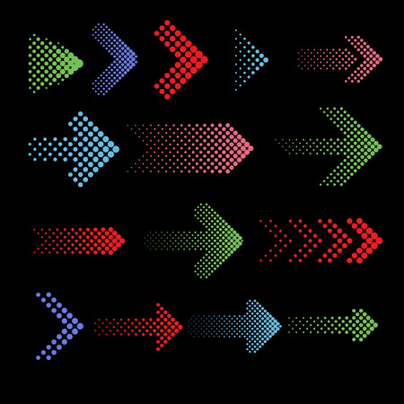 Color dotted arrow icons with halftone effect. Vector illustrationのイラスト素材