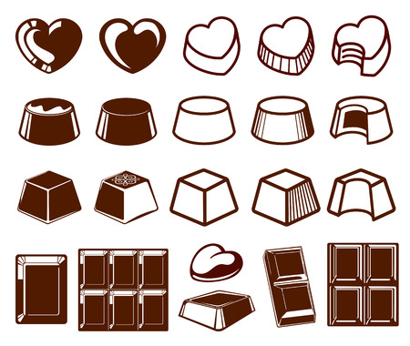 Set of chocolate icons. Sweet food. Vector illustrationのイラスト素材