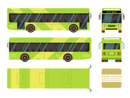Vector city bus in different view positions. Front and side vehicle illustrationのイラスト素材