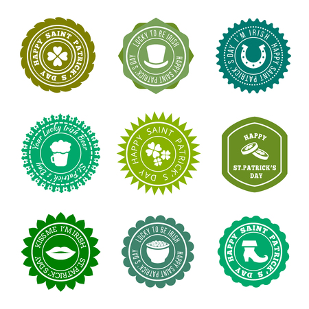 Saint Patricks Day vintage green badges, labels set. Vector illustrationのイラスト素材