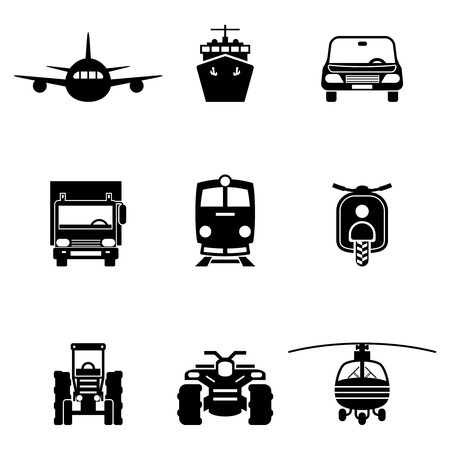 Vehicle transport vector signs set. Car and ship icons, train and truck symbolsのイラスト素材