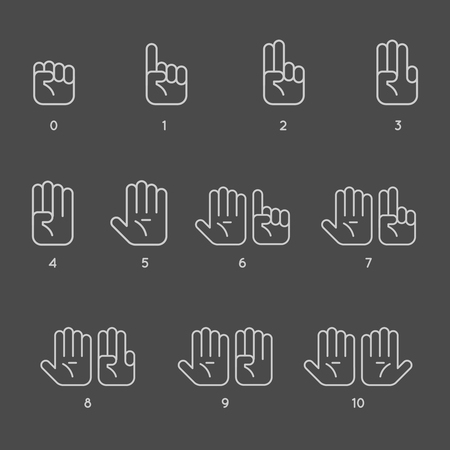 Counting hand signs in thin line style. One to five hands counting. Vector illustrationのイラスト素材