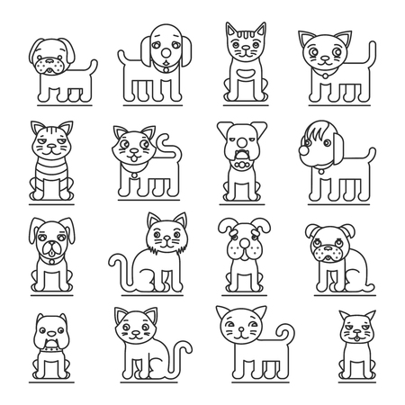 Pets line icons. Dogs and cats outline signs vector. Set of animal cat and dog, illustration pets dog and domestic catのイラスト素材