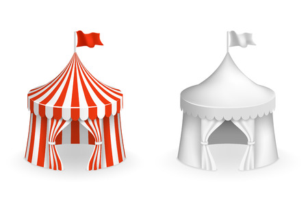 Round circus tent. Vector festival tent with entrance illustration. Circus and carnival, mockup tent for amusementのイラスト素材