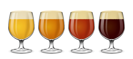 Beer glass vector set. Lager and ale, amber and  beer on white. Drink beer in glass illustrationのイラスト素材