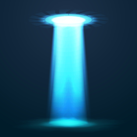 UFO light vector. Alien sky beams. Ufo spaceship with beam, saucer ufo flying illustrationのイラスト素材