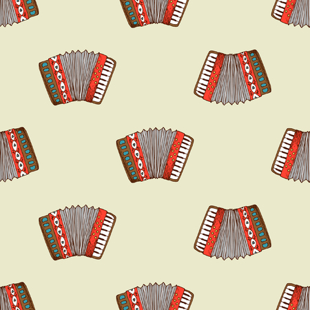 Seamless pattern with accordion. Background musical instrument wallpaper, vector illustrationのイラスト素材