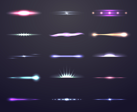 Vector light with lens effect or glow light effect set illustrationのイラスト素材