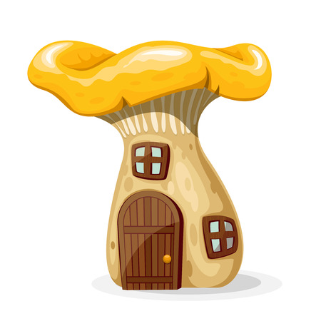 Mushroom house with door and windows. Fairytale home isolated on white background. Vector illustrationのイラスト素材