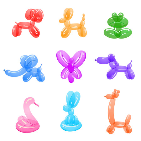 Animal balloons. Vector balloon animals for happy kids party isolated on white background. Toy balloon for party birthday illustrationのイラスト素材