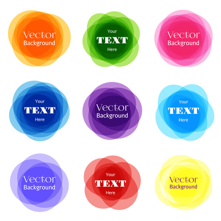 Circular shapes frame set. Vector rounded banner frames isolated on white background. Color round badges and illustration of round labelsのイラスト素材