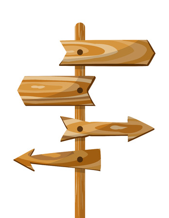 Wooden direction signpost.  way wood directional arrow board signs. Wooden arrow board illustrationのイラスト素材