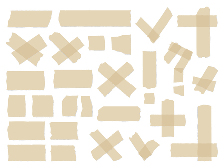 Adhesive tapes. Vector sticky glue scotch tape piece isolated on white background. Sticker vintage question and exclamation illustrationのイラスト素材