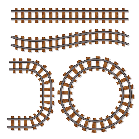 Passenger train vector rail tracks brush, railway line or railroad elements isolated on white background. Design of rail way for transportation illustrationのイラスト素材