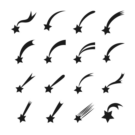 Shooting stars icons. Vector falling star silhouettes or comets isolated on white backgroundのイラスト素材