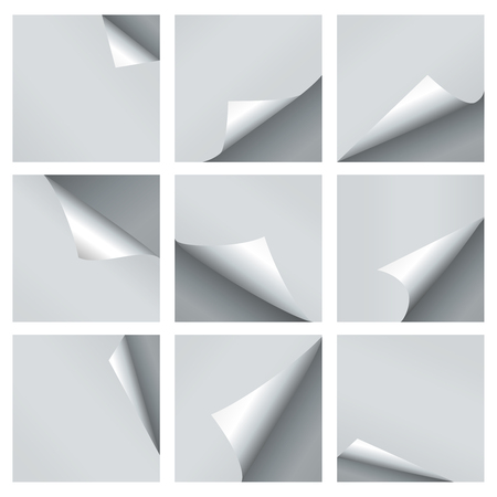 Vector paper curl set. Turn curled empty pages cornersのイラスト素材