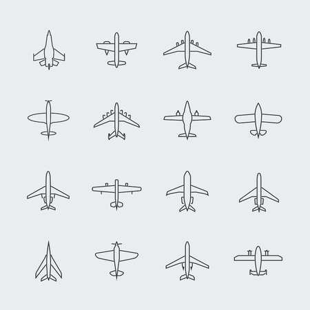 Aviation thin line icons and linear aircraft planes vector signsのイラスト素材