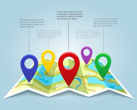 Map with pin markers vector illustration. Cartography location pointersのイラスト素材