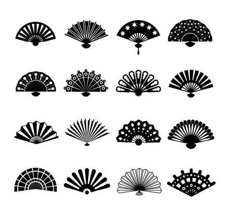 Hand paper fan vector icons. Chinese or japanese beautiful fans isolated on white backgroundのイラスト素材