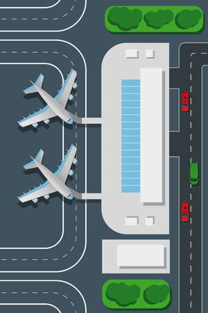 Airport top view vector illustration. Landing pad and airplanesの写真素材