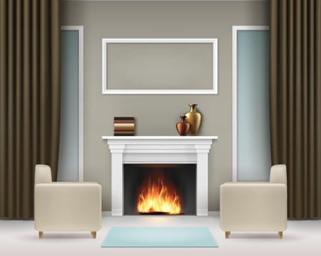 Interior with fireplaceのイラスト素材