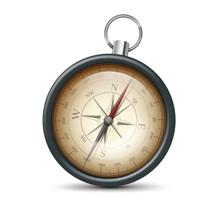 Vector retro metal pocket compass front view isolated on white backgroundのイラスト素材