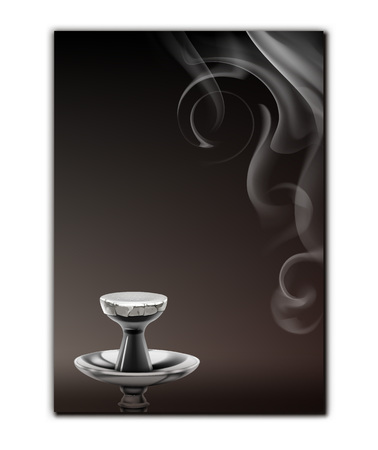 Vector shisha menu card with hookah stem, ceramic bowl and steam top view isolated on white backgroundのイラスト素材