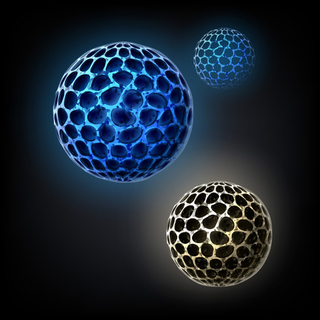Vector blue bacterial cells concept close up isolated on black backgroundのイラスト素材