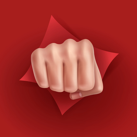 Vector illustration of fist punching through red paper isolated on backgroundのイラスト素材