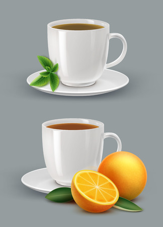 Vector illustration of cup of tea with mint and citrus.のイラスト素材