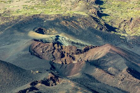 Different Colour Mountains and lava fields around volcano Teide. craters of 1798 year eruption,...
