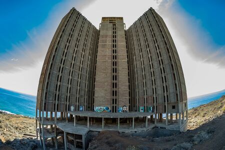 Huge Abandoned building in front of the ocean, Tenerife. Wide angle.の写真素材