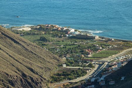 Aerial view of Valle Gran Rey, also known as the valley of the great king, in the Island of La Gomera. Has become a popular holiday destination on Canary Islands, Spain.の写真素材