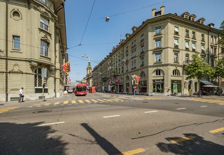 Bern, Switzerland - July 26, 2019: Panoramic view of the squares, streets and buildings of...
