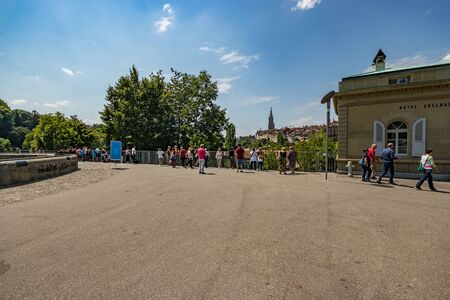 Bern, Switzerland - July 26, 2019: Panoramic view of the squares, streets and buildings of...