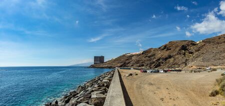 Huge Abandoned building in front of the ocean in the background. Tenerife. Wide angle. Panoramaの写真素材