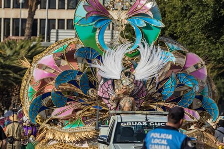 SANTA CRUZ DE TENERIFE, SPAIN - FEBRUARY 25, 2020: The Coso Parade - Final procession of the Carnival - second most popular and internationally known. One of the Carnival Queen candidate.のeditorial素材