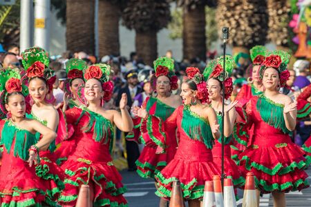 SANTA CRUZ DE TENERIFE, SPAIN - FEBRUARY 25, 2020: Coso parade - along the Avenida de Anaga,...
