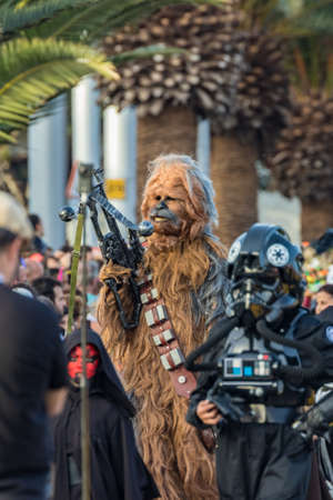 SANTA CRUZ DE TENERIFE, SPAIN - FEBRUARY 25, 2020: Coso parade - along the Avenida de Anaga, official end of Carnival. Again march carnival groups, floats, decorated cars and the Carnival Queens.のeditorial素材