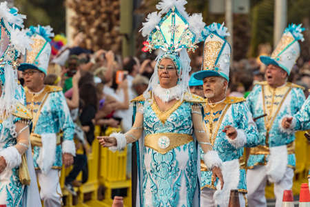 SANTA CRUZ DE TENERIFE, SPAIN - FEBRUARY 25, 2020: Coso parade - along the Avenida de Anaga, official end of Carnival. Again march carnival groups, floats, decorated cars and the Carnival Queens.のeditorial素材