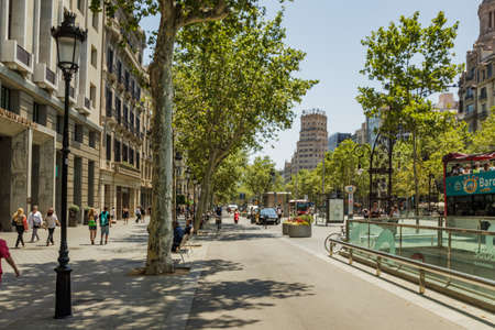 BARCELONA, SPAIN - JUNE 28, 2016: Streets and buildings in Barcelona - capital of Catalonia....