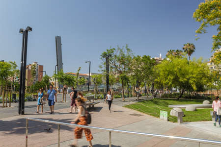 BARCELONA, SPAIN - JUNE 28, 2016: Streets and buildings in Barcelona - capital of Catalonia. Beautiful summer day with clear blue sky.のeditorial素材