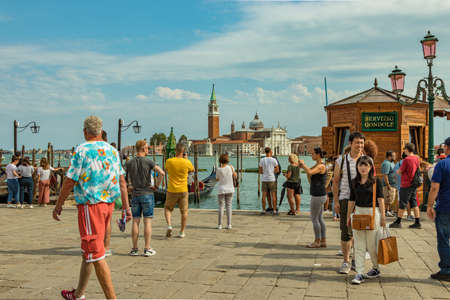 St. Mark Square, VENICE, ITALY - August 02, 2019: Traghetto Gondola Service Station near Doge s Palace.のeditorial素材