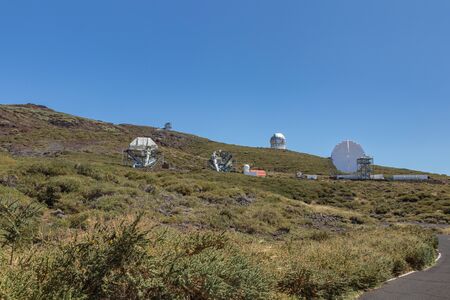 Roque de los Muchachos Observatory is an astronomical observatory located in the island of La Palma in the Canary Islands. Observatory at Caldera De Taburiente. Science and technology travel card.の写真素材