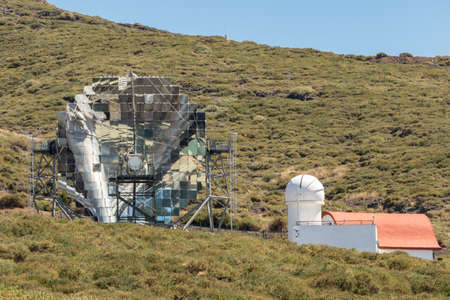La Palma, Spain - 19 August 2018: Roque de los Muchachos Observatory located in the Canary Islands. Observatory at Caldera De Taburiente. Science and technology MAGIC telescope.のeditorial素材
