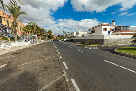 Las Americas,Tenerife, Spaine March 21, 2020: Quiet, deserted streets of the most popular and crowded tourist resort in the Canary Islands. Isolation regimen during a coronavirus Covid-19 pandemic.のeditorial素材