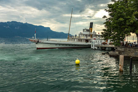 Vevey, Switzerland - July 27 2019: Tourists and local People celebrate Fete des Vignerons 2019....