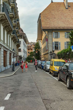 Vevey, Switzerland - July 27 2019: Tourists and local People celebrate Fete des Vignerons 2019. Traditional festival of viticultural traditions. Organized 20 years after the preceding one 1999.のeditorial素材