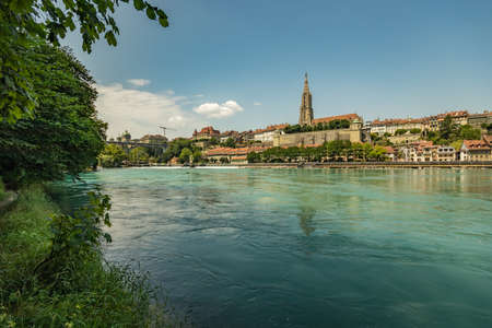 Bern, Switzerland - July 26, 2019: Panoramic view at sunny summer day. Kleine Schanze city Park.のeditorial素材