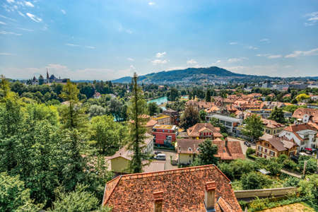 Bern, Switzerland - July 26, 2019: Panoramic view at sunny summer day.